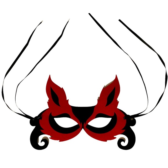 Red Devil Fox Halloween Costume Masquerade Party Mask Felt Ribbon Tie Black - Picture 1 of 5